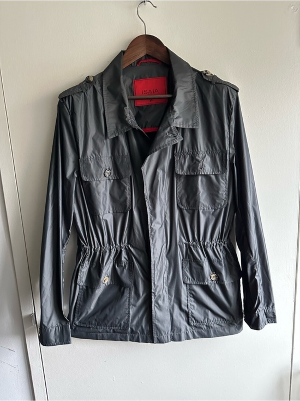 Isaia Charcoal Gray Military Field Jacket EU52